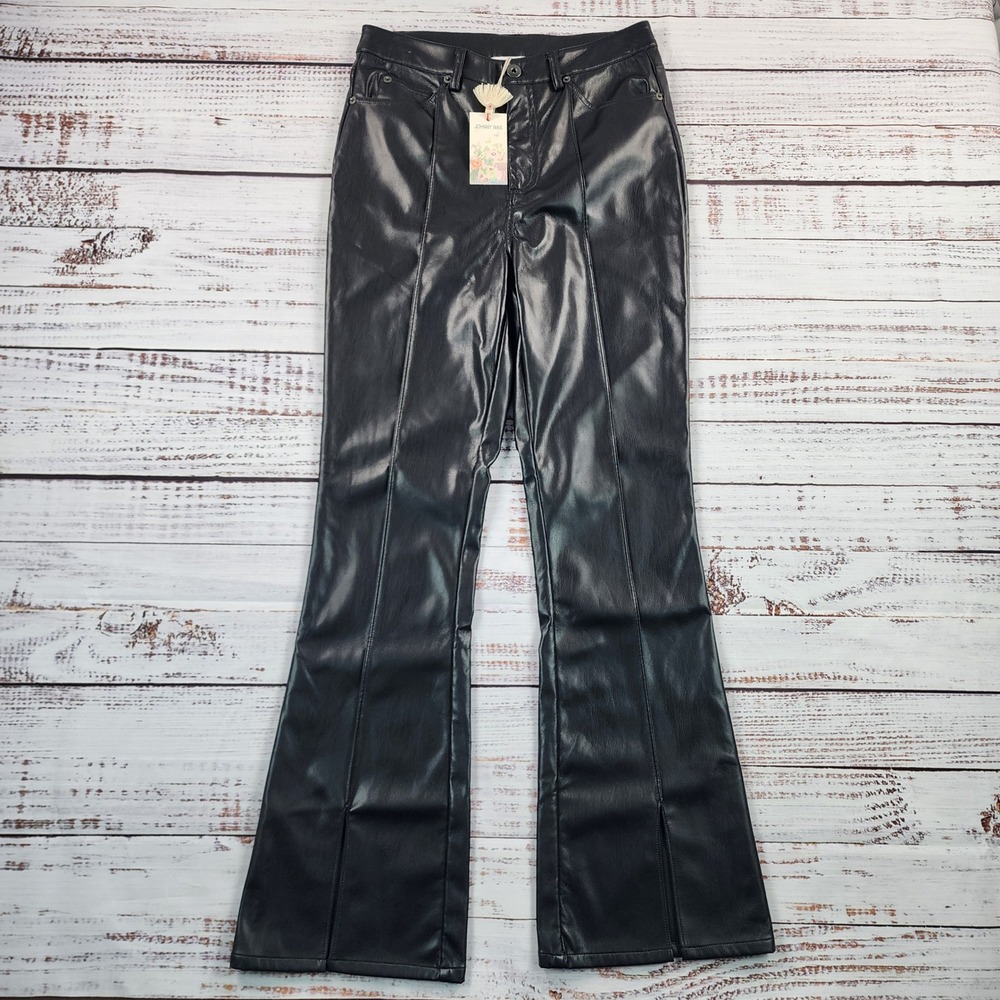 Johnny Was Jade Slit Flare Vegan Leather Pants Womens 27 Black JWD1139 NWT‎